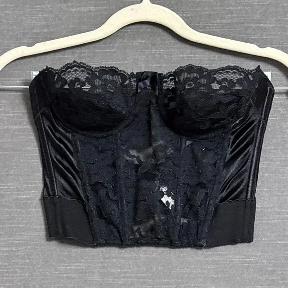 Vintage‎ y2k Victorias Secret Bustier 34A Black Lace Corset Top Sheer Lace Sexy